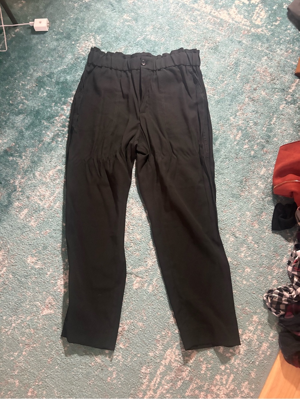 Banana Republic Black Cinch Stretch Elastic-Waist Tapered Dress Pants NWT Large